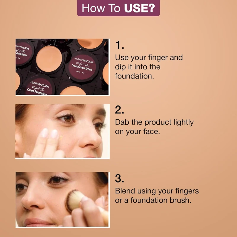 Hilary Rhoda Perfect Skin Cream Foundation | Buildable Coverage & Lightweight | Waterproof & Matte Finish | Blendable Foundation - 8.5g (Ivory - Shade 01) thumbnail 7
